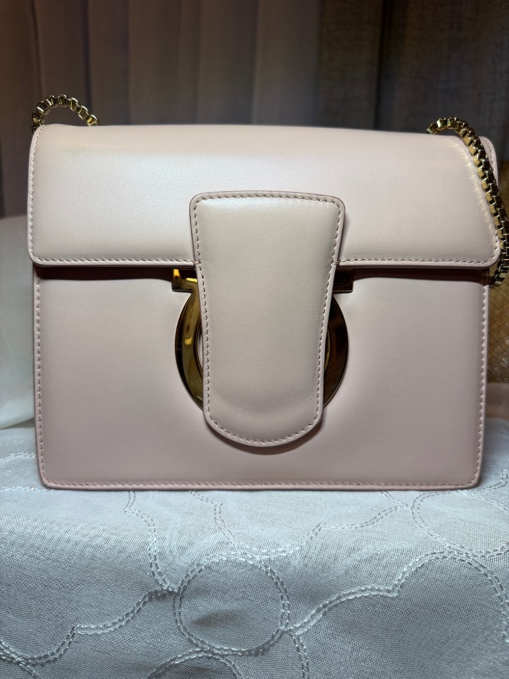 Salvatore Ferragamo Blush Pink Leather Thalia Shoulder Bag with Gold Chain